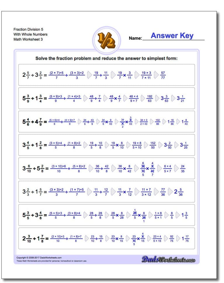 Fraction Division With Wholes