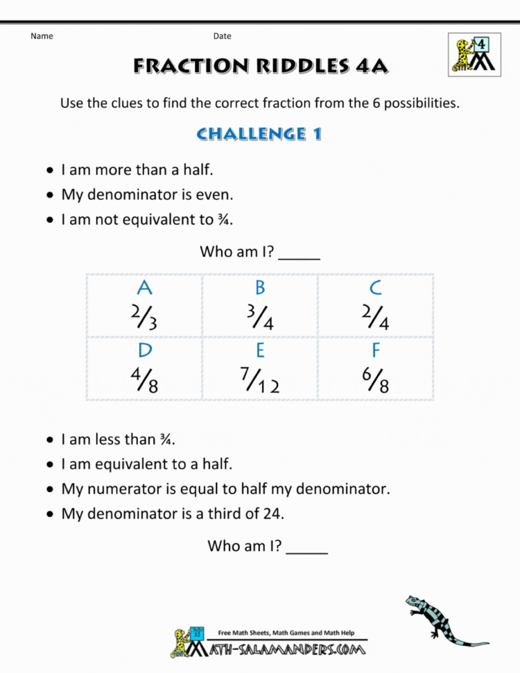 Fraction Math Worksheets Equivalent Fractions 2Ans 4Th