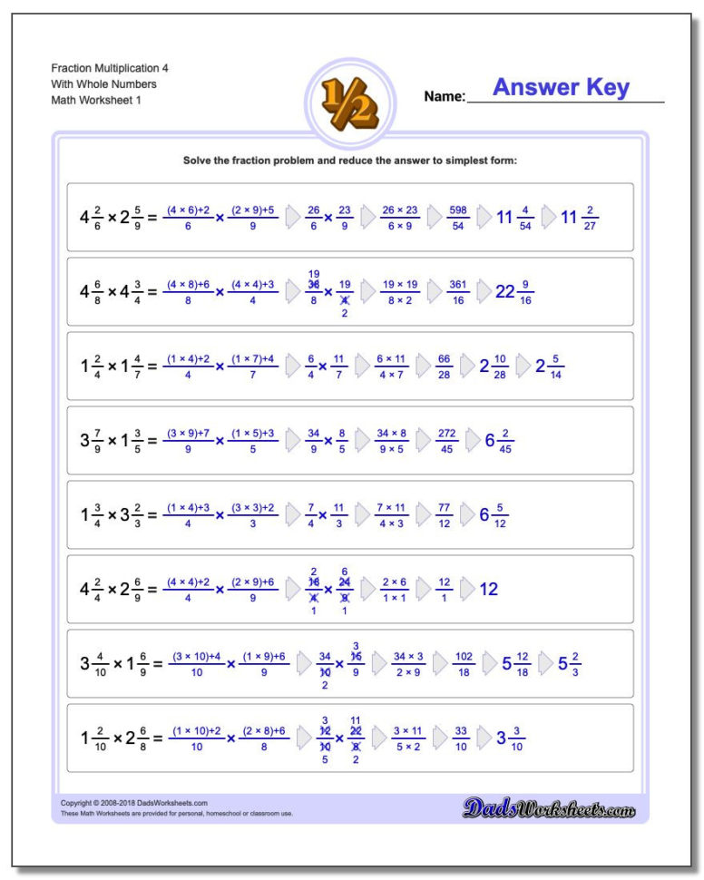 Fraction Multiplication With Wholes
