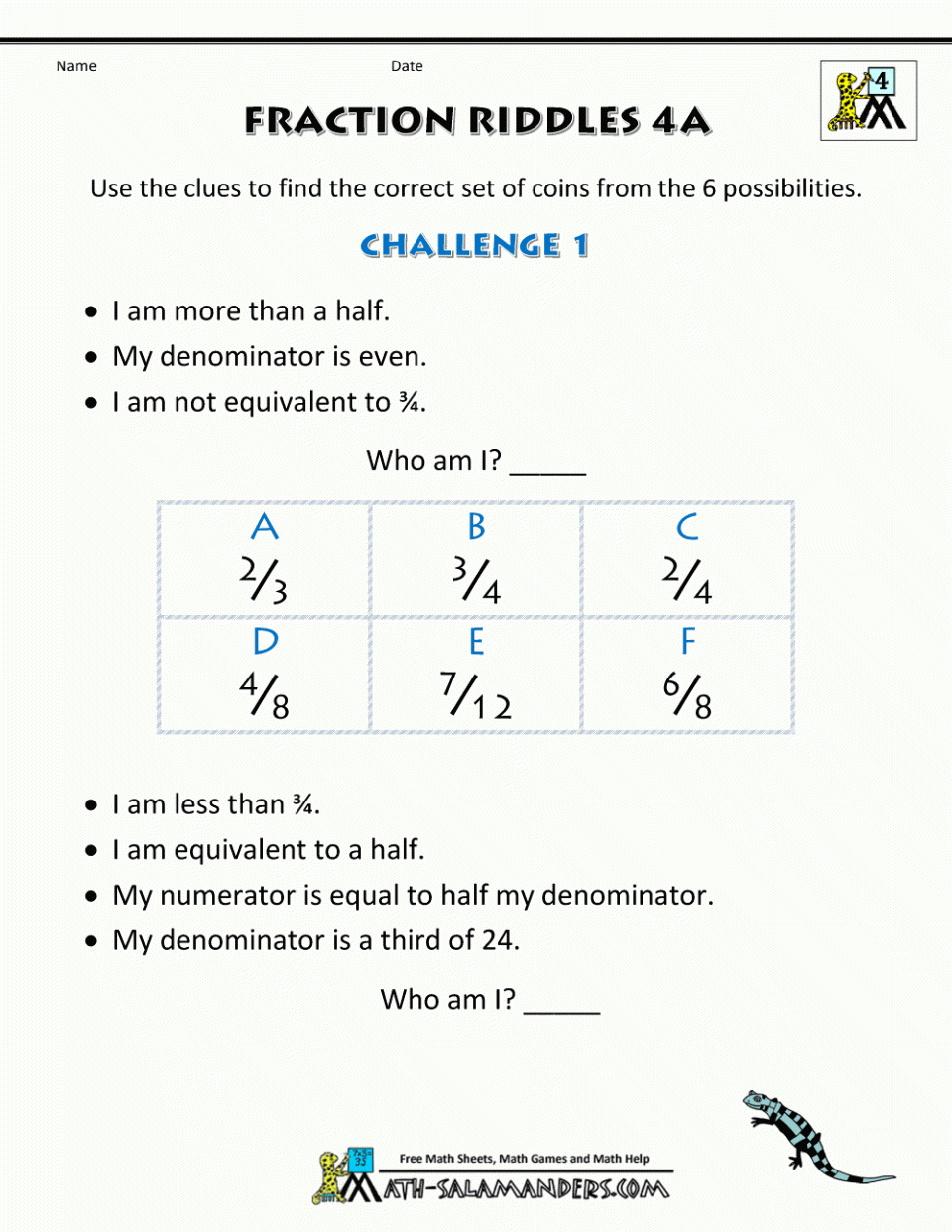 Fraction Riddles 5Th Grade Math Fractions Worksheets