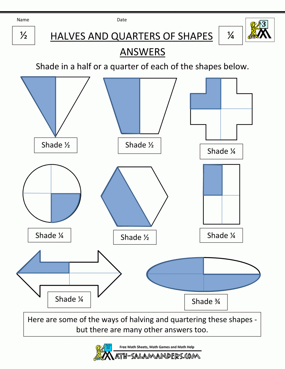 Fraction Shape Worksheets