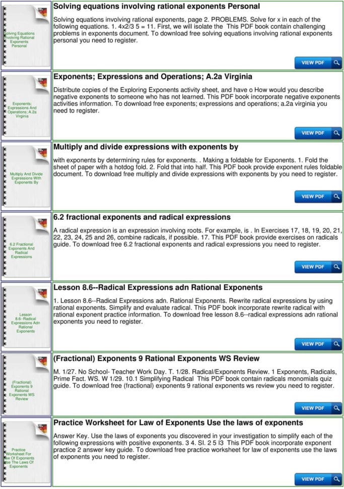 Fractional Exponents Worksheet Math Or Evaluating Rational