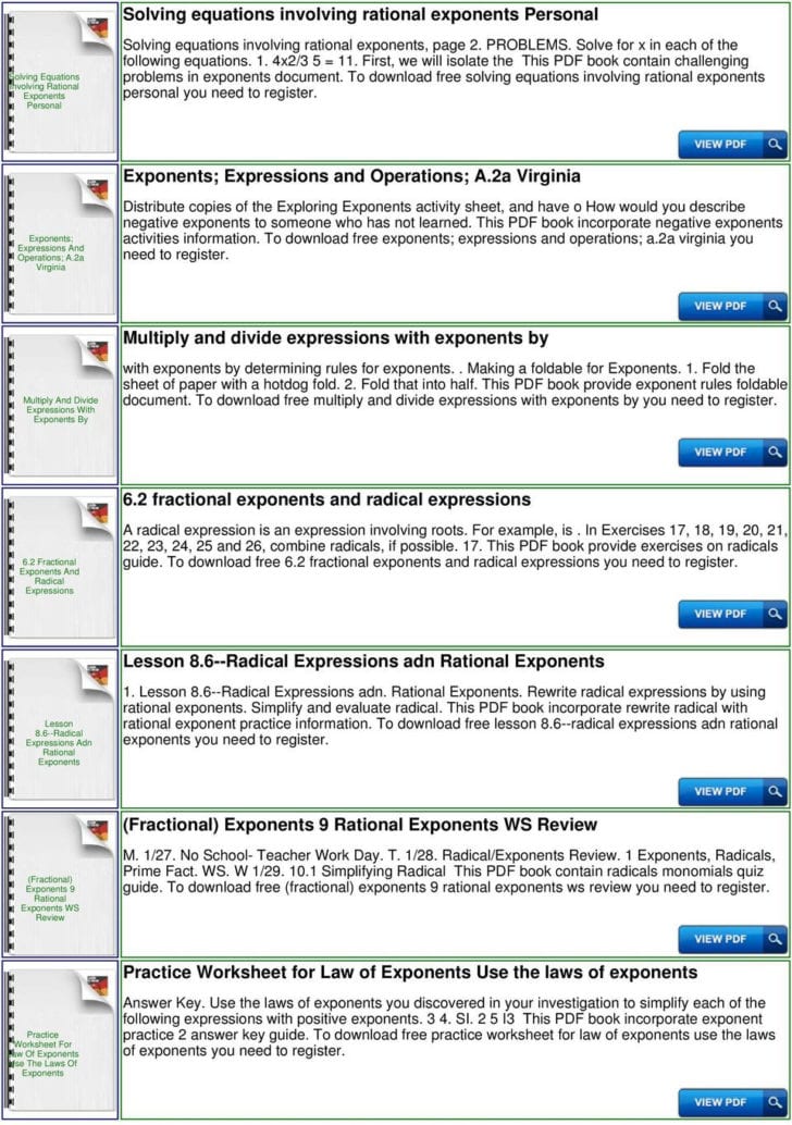 Radicals And Rational Exponents Worksheet Answers