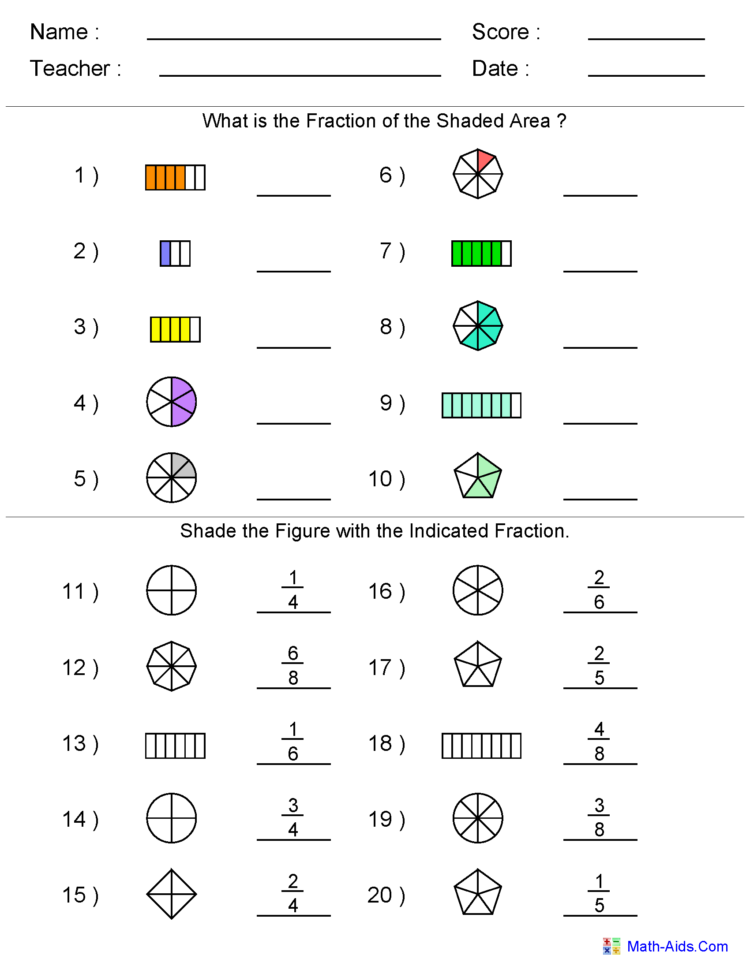 Fractions Worksheets  Printable Fractions Worksheets For