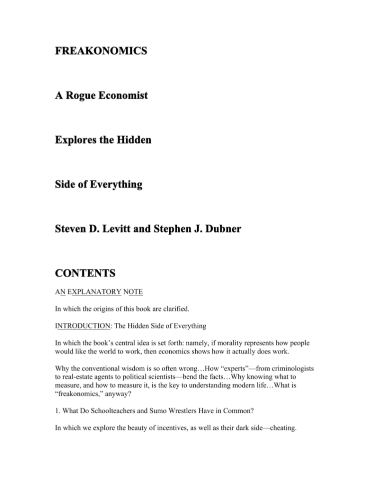 Freakonomics A Rogue Economist Explores The Hidden Side Of
