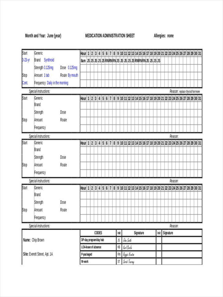 Free 10 Medication Sheet   Samples In Pdf  Doc