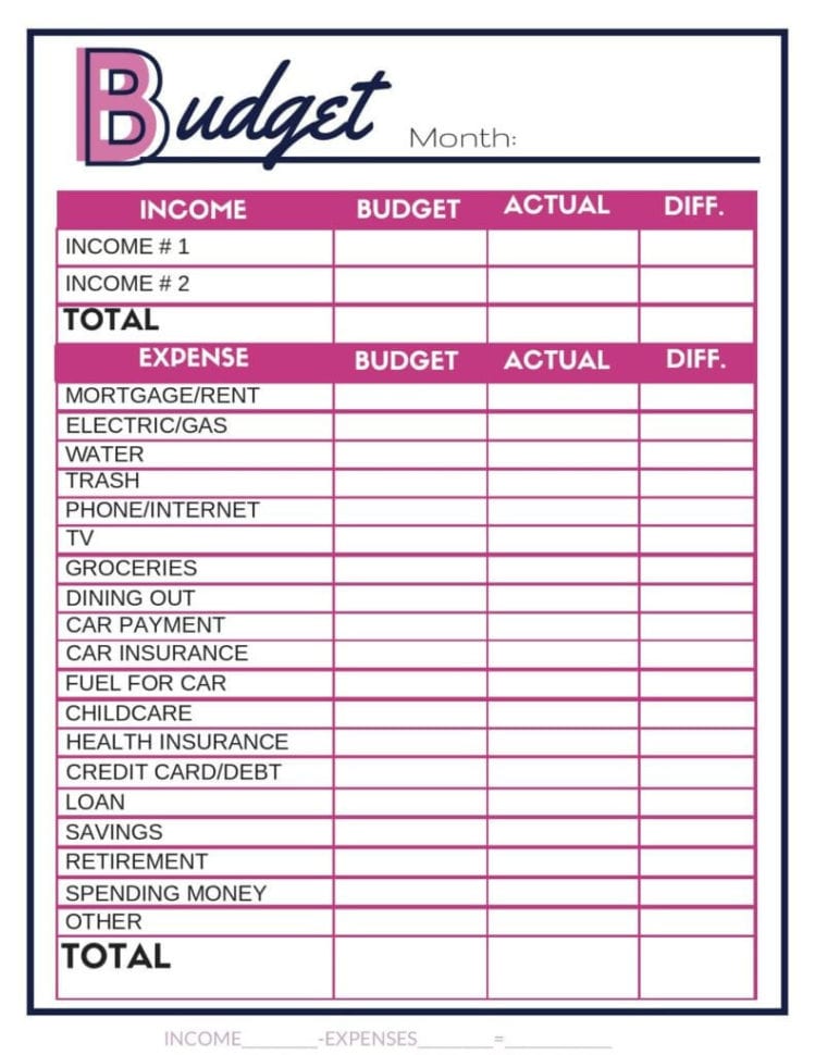Free Budget Worksheets  Single Moms Income