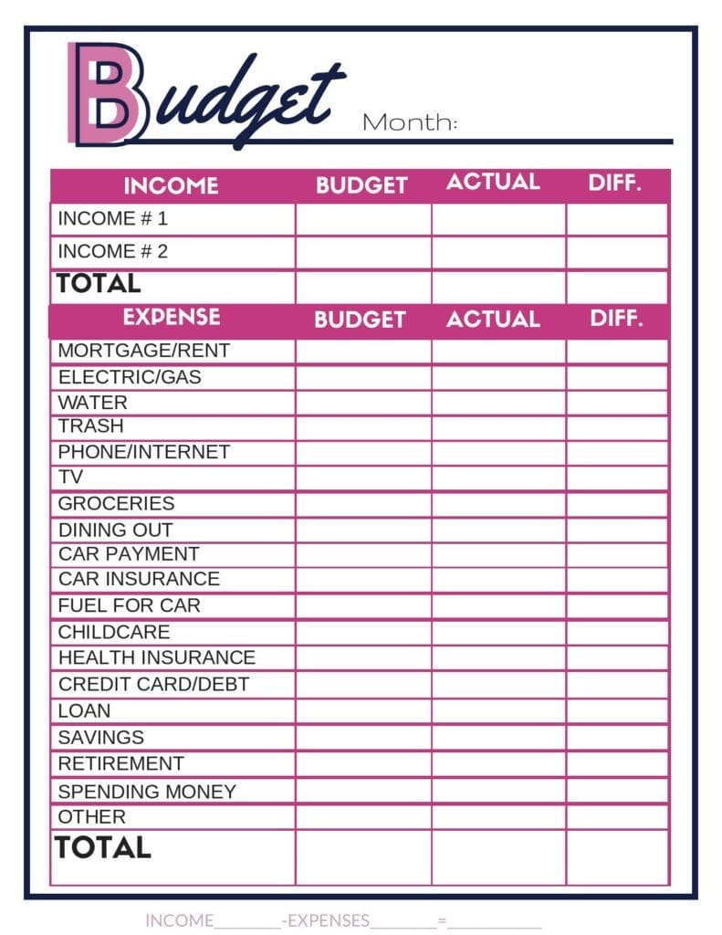 Free Budget Worksheets  Single Moms Income