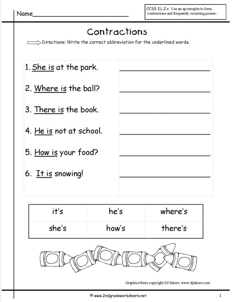 Free Contractions Worksheets And Printouts