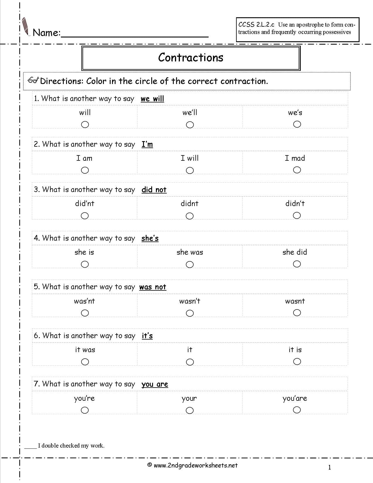 Free Contractions Worksheets And Printouts