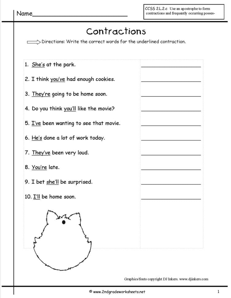 Free Contractions Worksheets And Printouts