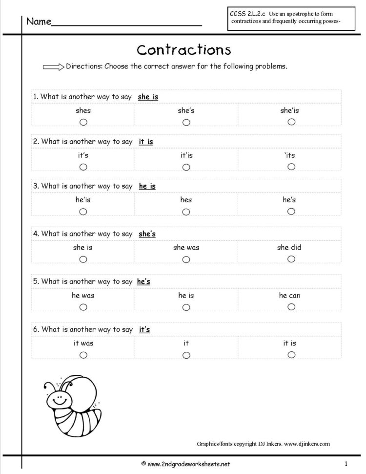 Free Contractions Worksheets And Printouts