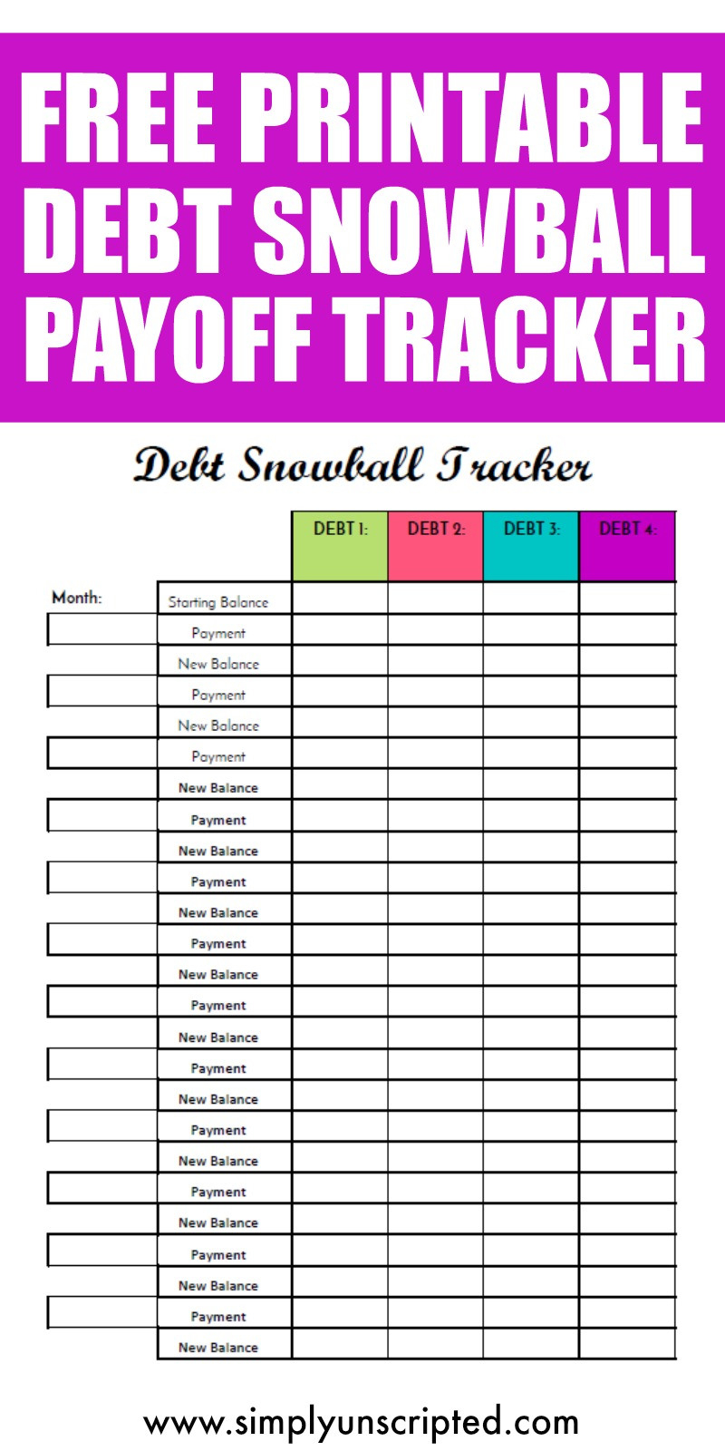 Free Debt Snowball Tracker Printable  Simply Unscripted