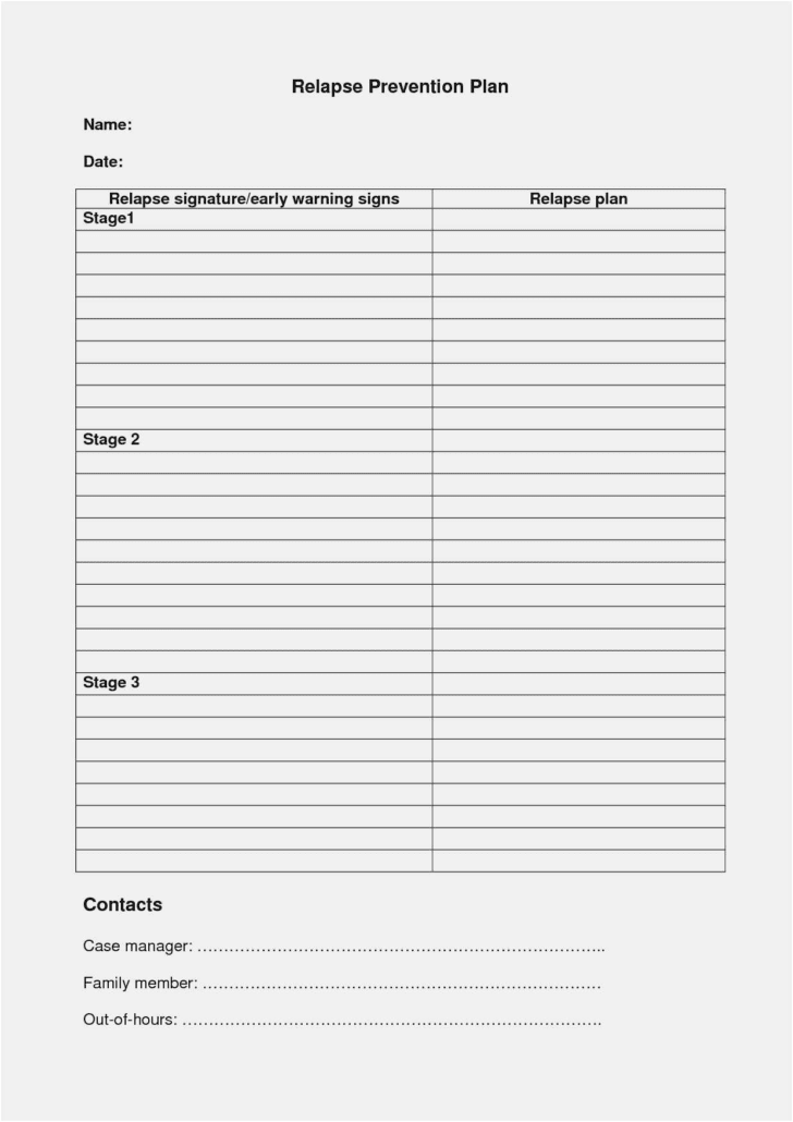 Relapse Plan Worksheet