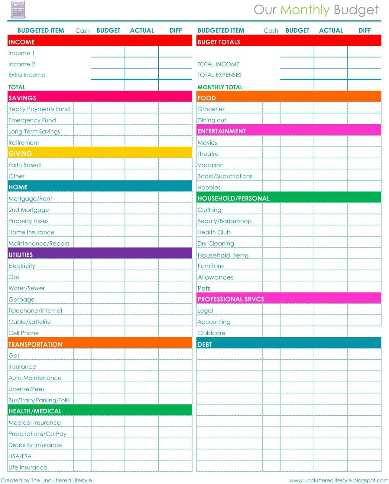 Free Download Household Budget Spreadsheet Family