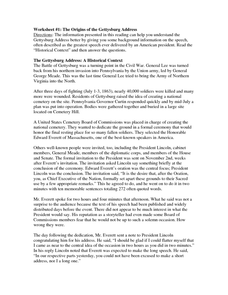 Free Download Worksheet 1 The Origins Of The Gettysburg