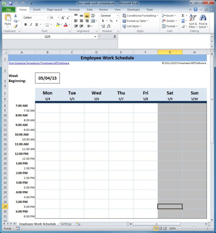 Employee Schedule Worksheet
