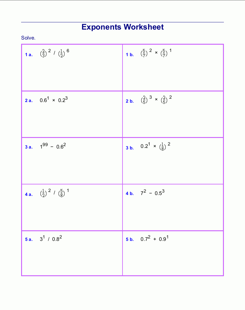 Exponents Worksheets Grade 6 Pdf