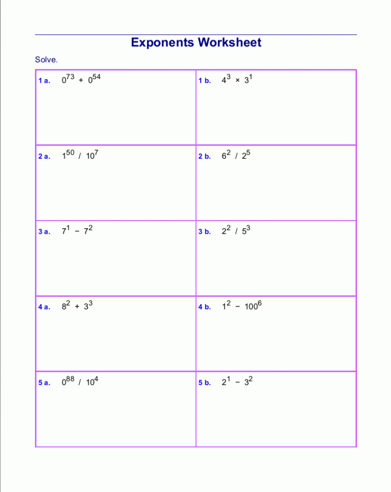 exponents worksheets 6th grade db excelcom