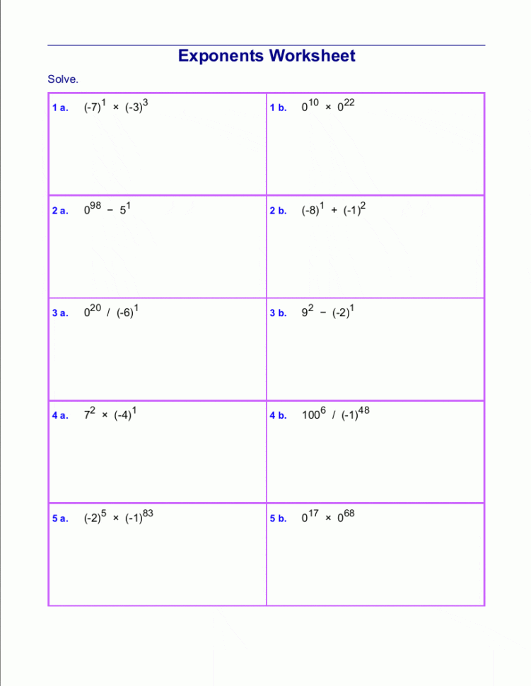 Free Exponents Worksheets