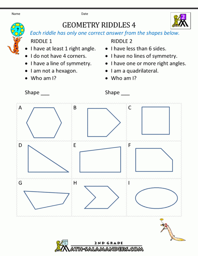 Free Geometry Worksheets 2Nd Grade Geometry Riddles