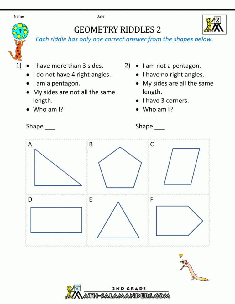 Free Geometry Worksheets 2Nd Grade Geometry Riddles