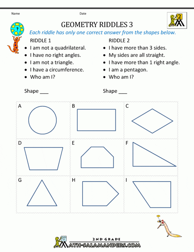Free Geometry Worksheets 2Nd Grade Geometry Riddles