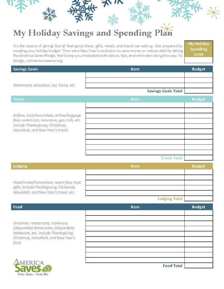 Free Holiday Budget Printable  America Saves