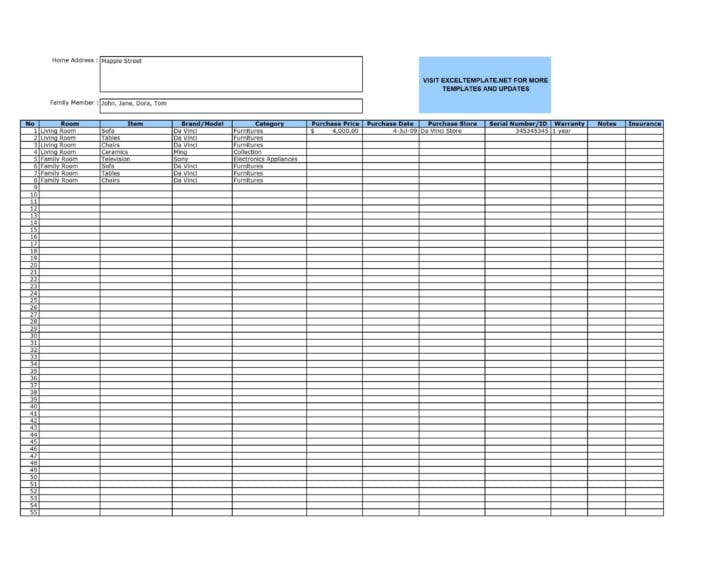 Home Inventory Worksheet