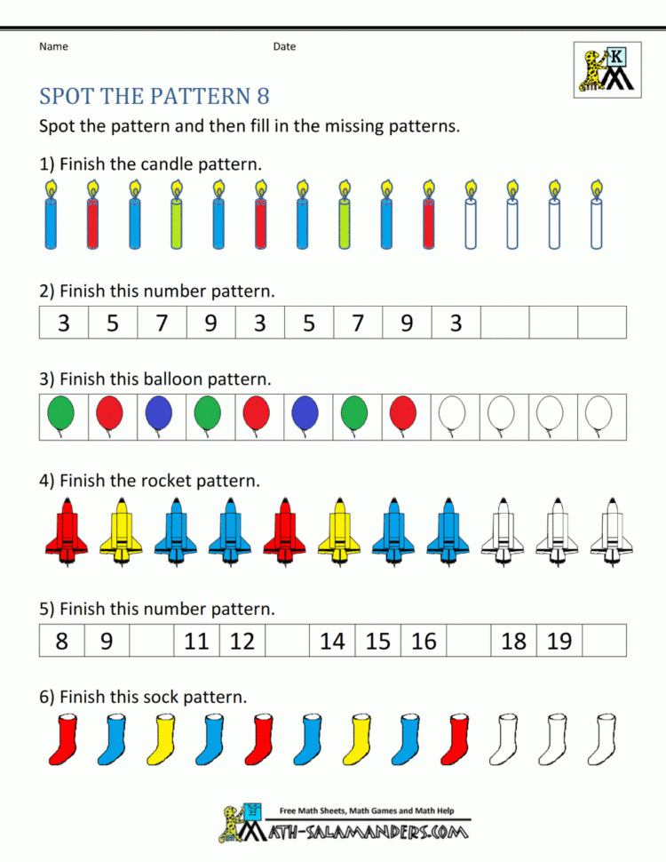 Free Kindergarten Worksheets Spot The Patterns