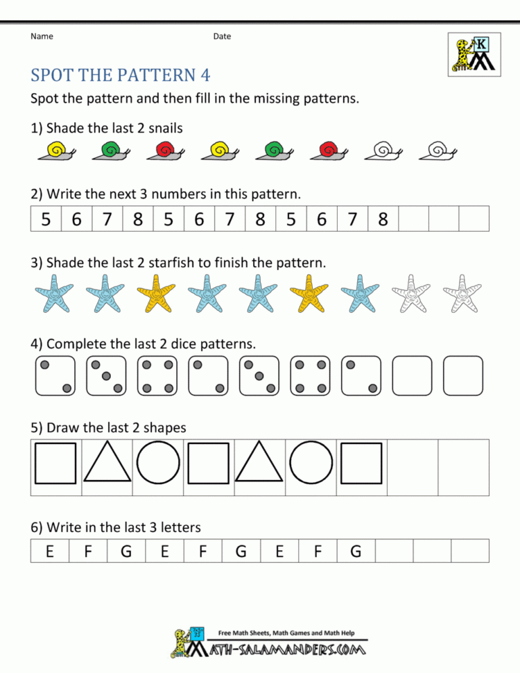 Free Kindergarten Worksheets Spot The Patterns