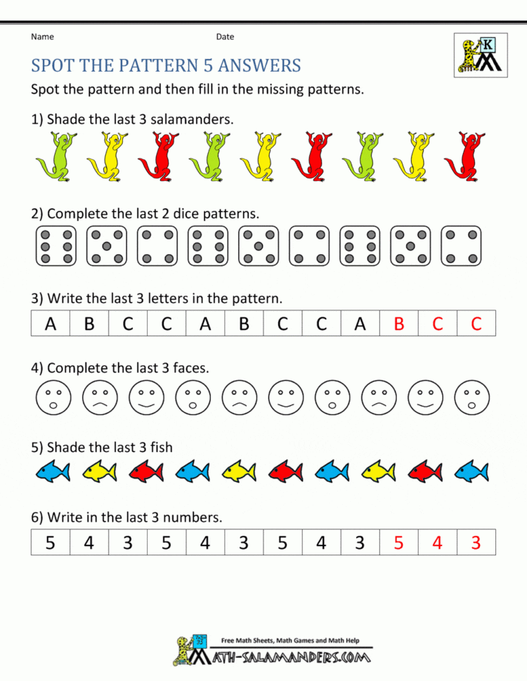 Free Kindergarten Worksheets Spot The Patterns