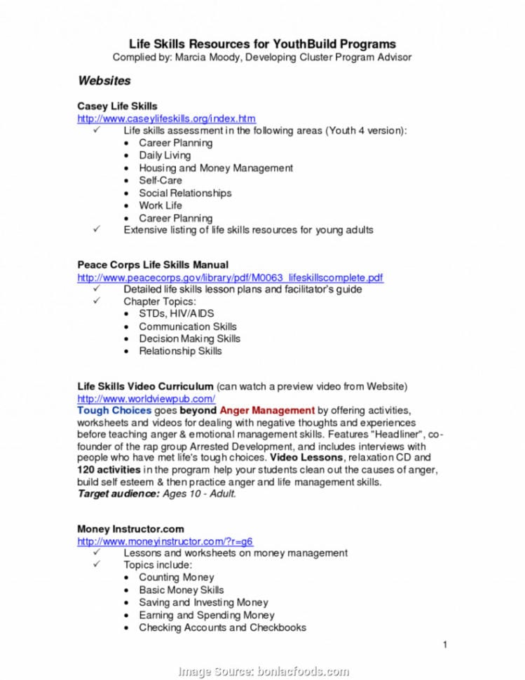 Free Life Skills Worksheets For Special Needs Students