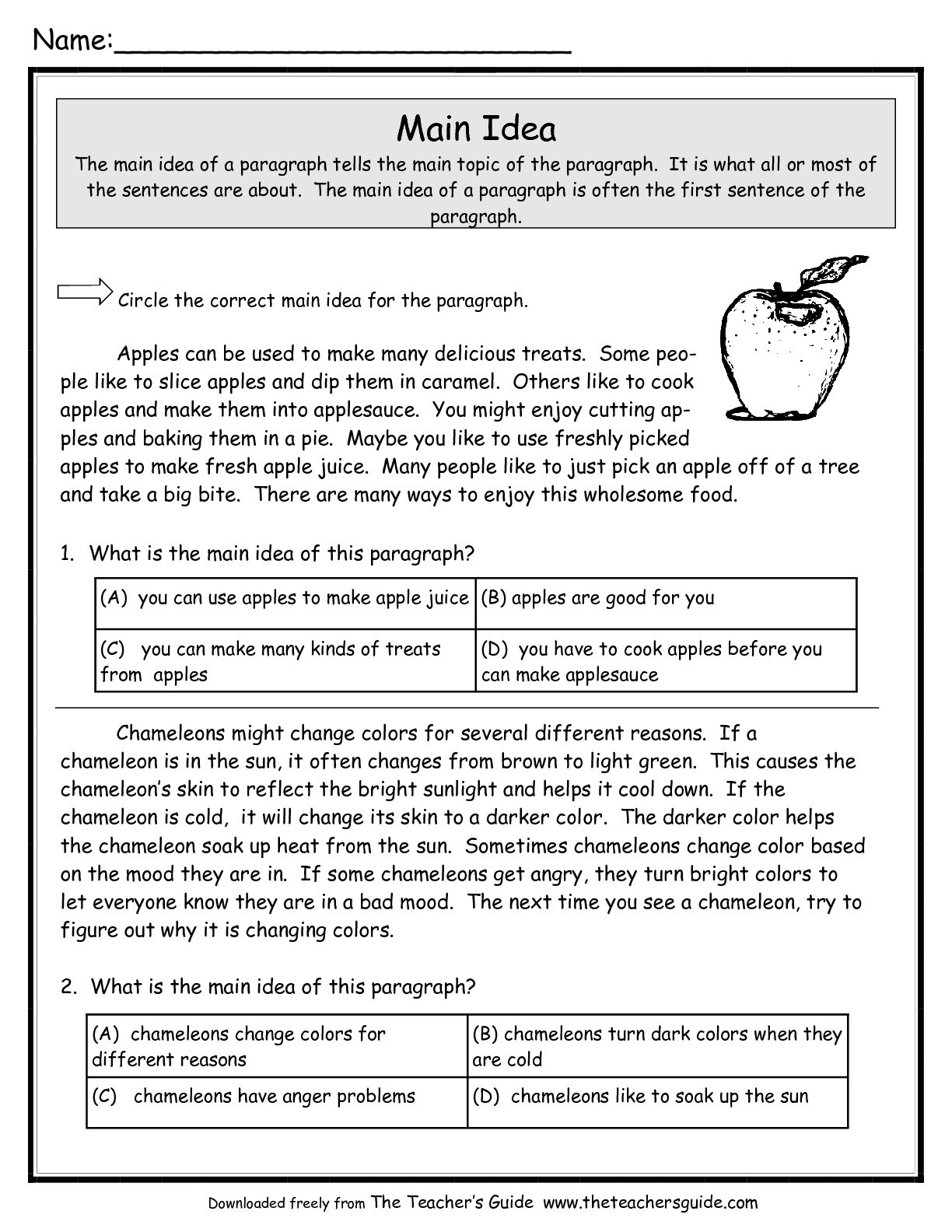 Free Main Idea Worksheets   And Forms