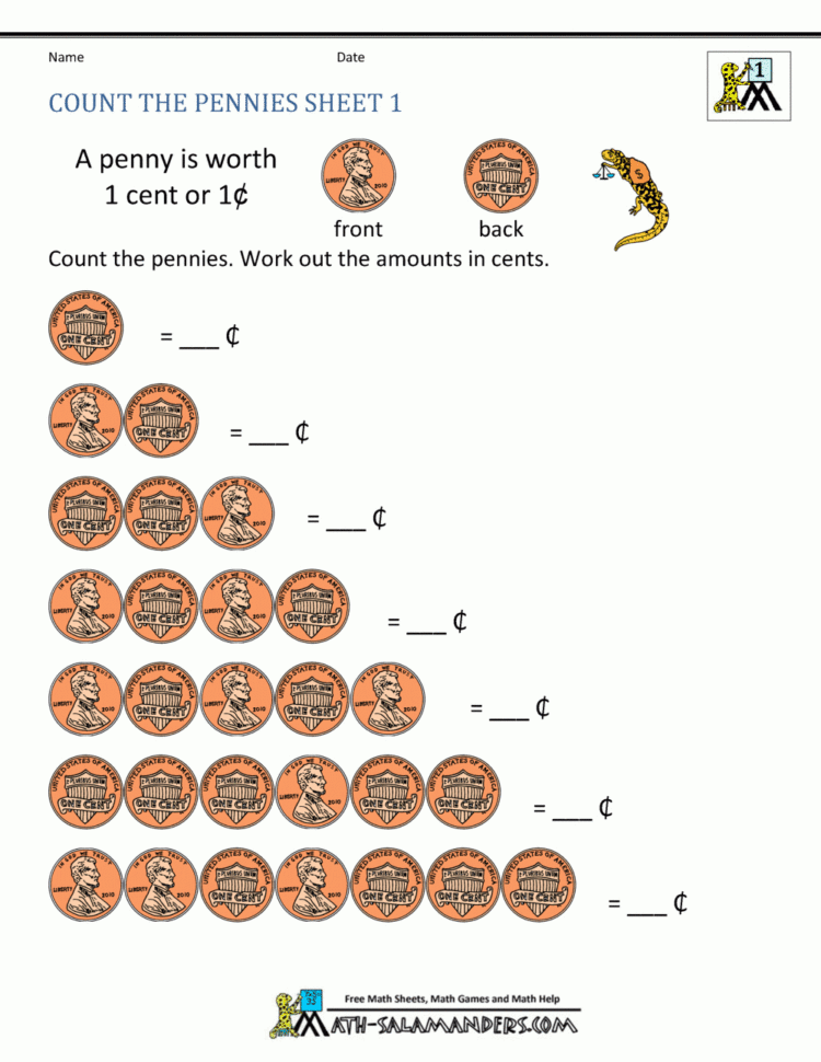 Free Math Money Worksheets 1St Grade
