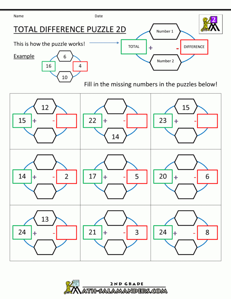 Free Math Puzzles  Addition And Subtraction