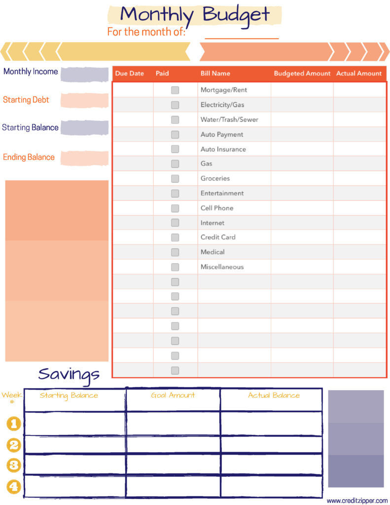 Free Monthly Budget Printable  Credit Zipper