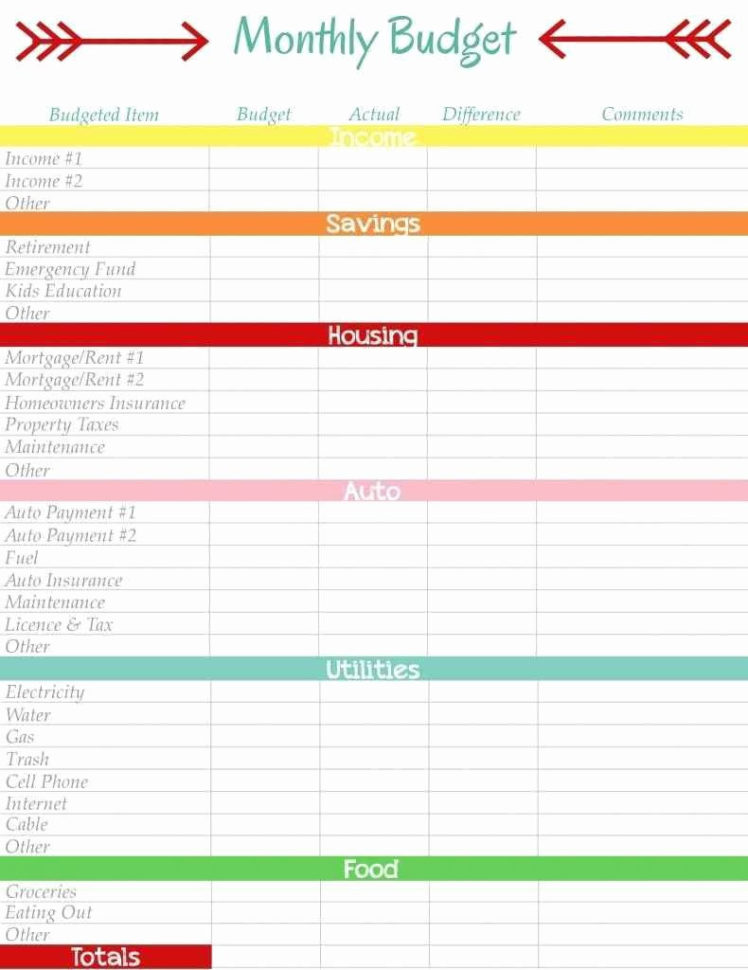 Free Monthly Budget  Printable Simple Worksheet
