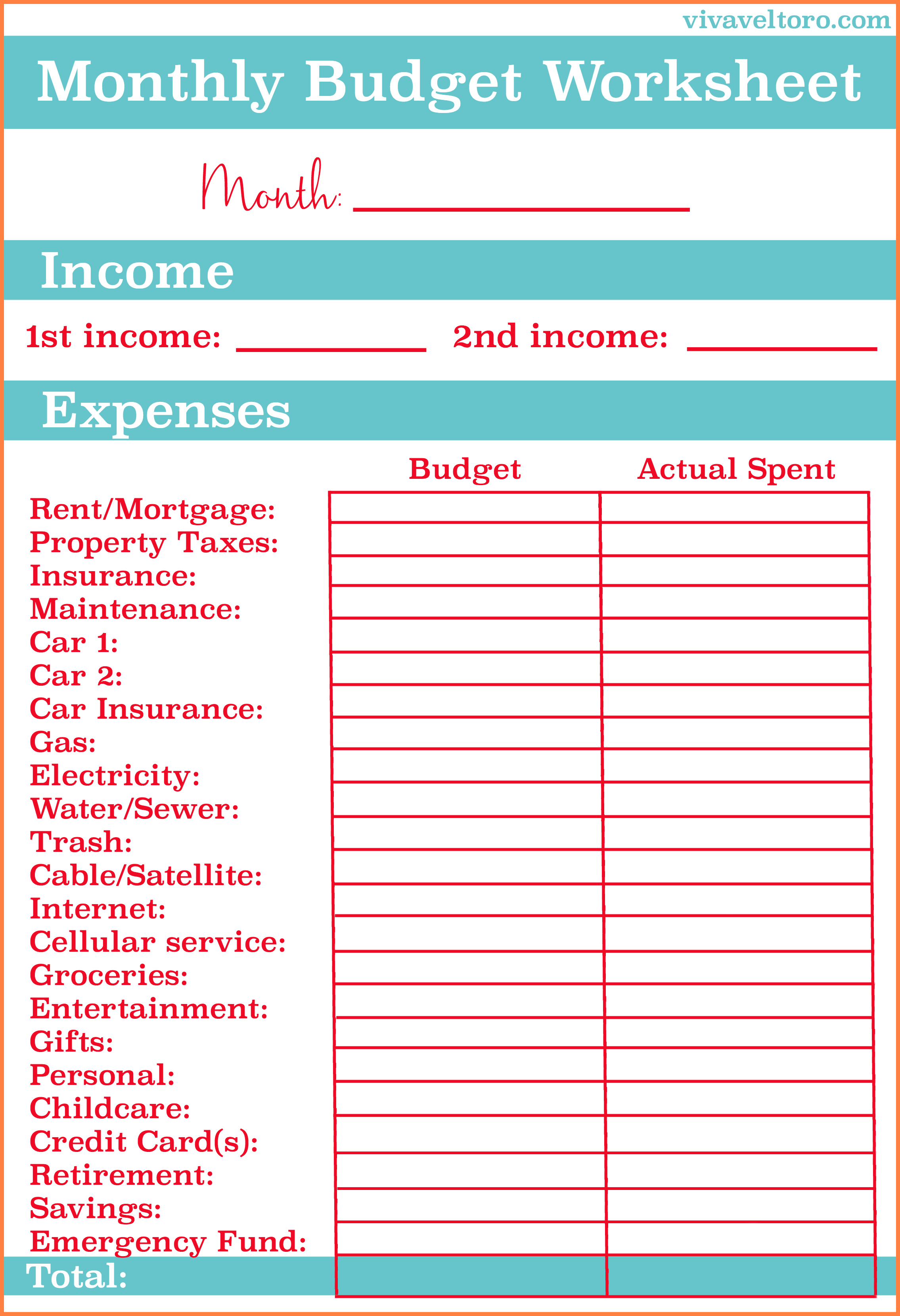 sample budget sheet for single person