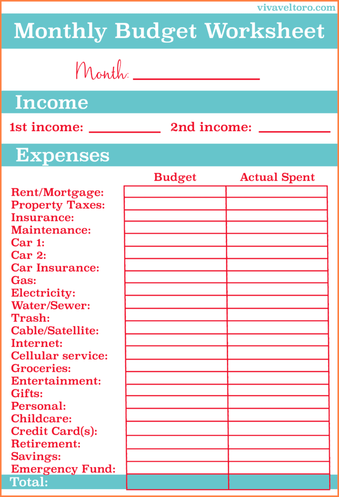 Free Monthly Budget Spreadsheet Worksheet Pdf Printables Free Monthly Budget Spreadsheet Worksheet Pdf Printables