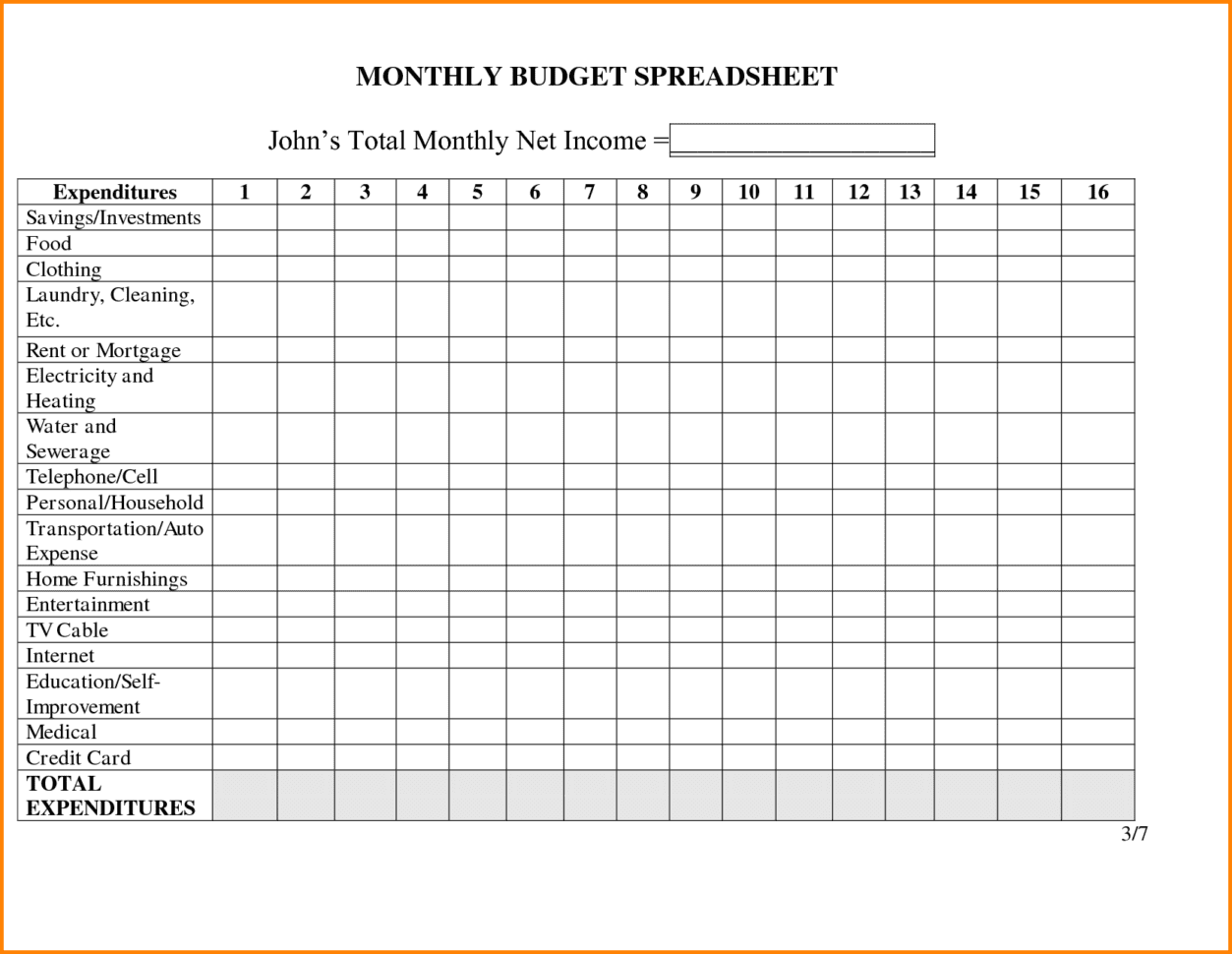 Free Monthly Expense Budget  For Excel Spreadsheet