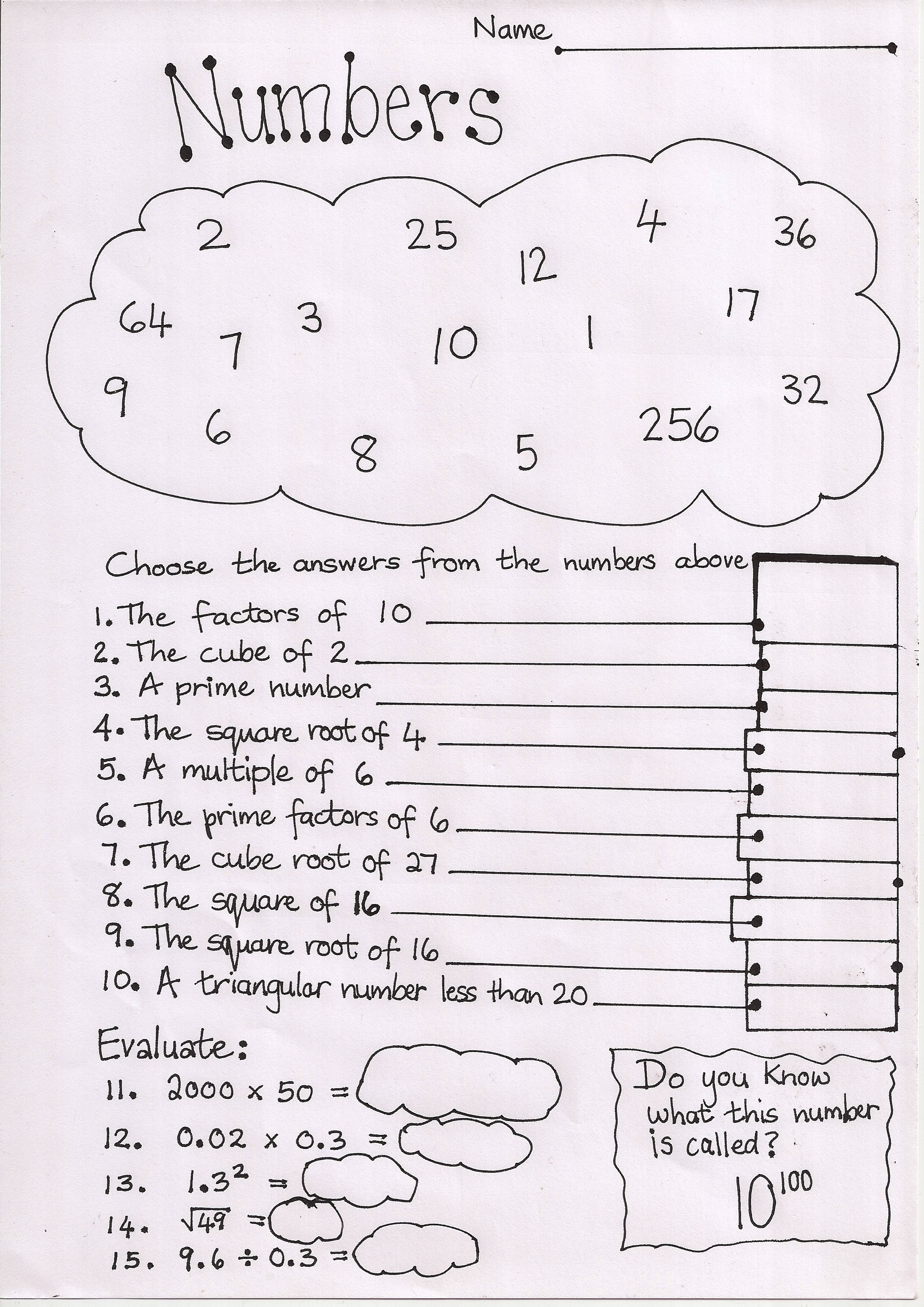 Free Numbers Worksheet For Middle School  Ks3  Mr Williams