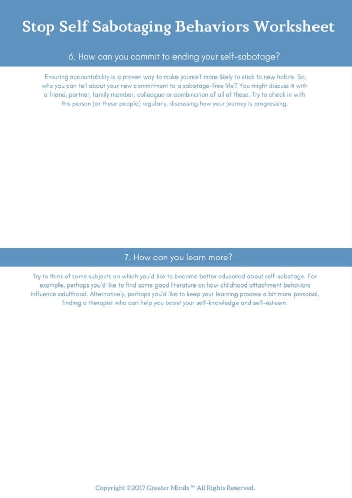 Self Sabotaging Behaviors Worksheets — db-excel.com