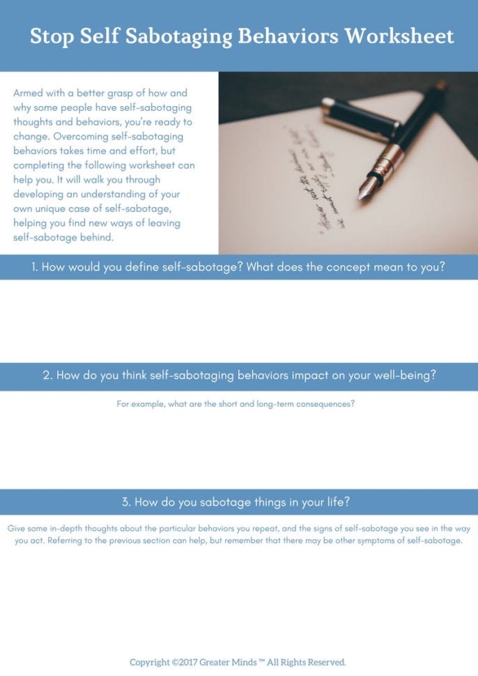 Free Pdf How To Stop Selfsabotaging Worksheet