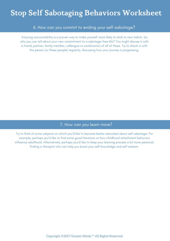 Free Pdf How To Stop Selfsabotaging Worksheet