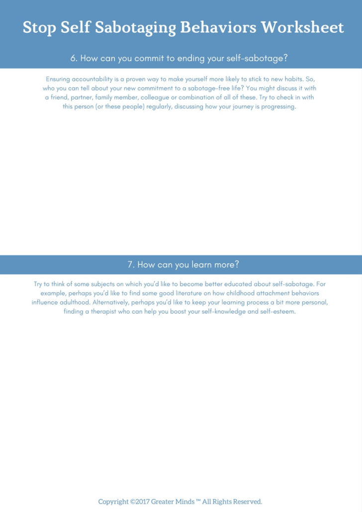 Positive Self Talk Worksheet
