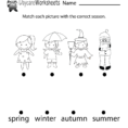 Free Preschool Match The Seasons Worksheet