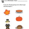 Free Preschool Thanksgiving Phonics Worksheet Printable