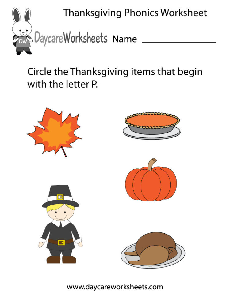 Free Preschool Thanksgiving Phonics Worksheet Printable