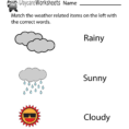 Free Preschool Weather Words Worksheet